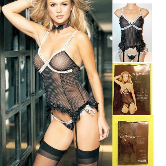 NWT Leg Avenue sexy Mesh Camigarter and tie side Thong Panties LINGERIE SET,M/L - Picture 1 of 8